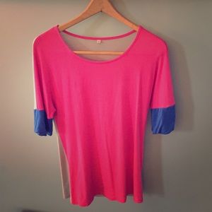 Pink front gray back top